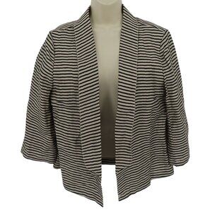 Ann Taylor LOFT Women 12 Gray Black Striped Open Front Linen Blazer Jacket Coat
